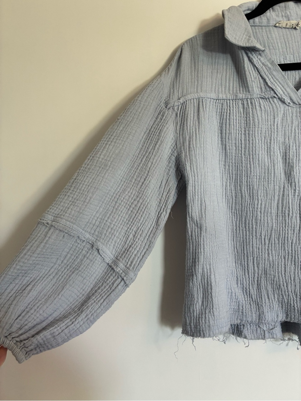 Light Blue 100% Cotton Gauze Boutique Minimalist Top - Picture 4 of 9